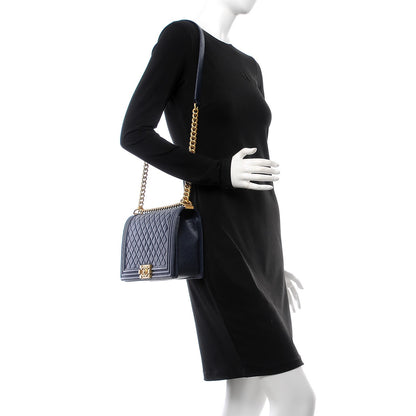 Chanel Caviar Quilted New Medium Boy Flap Dark Navy Blue 2 of 8