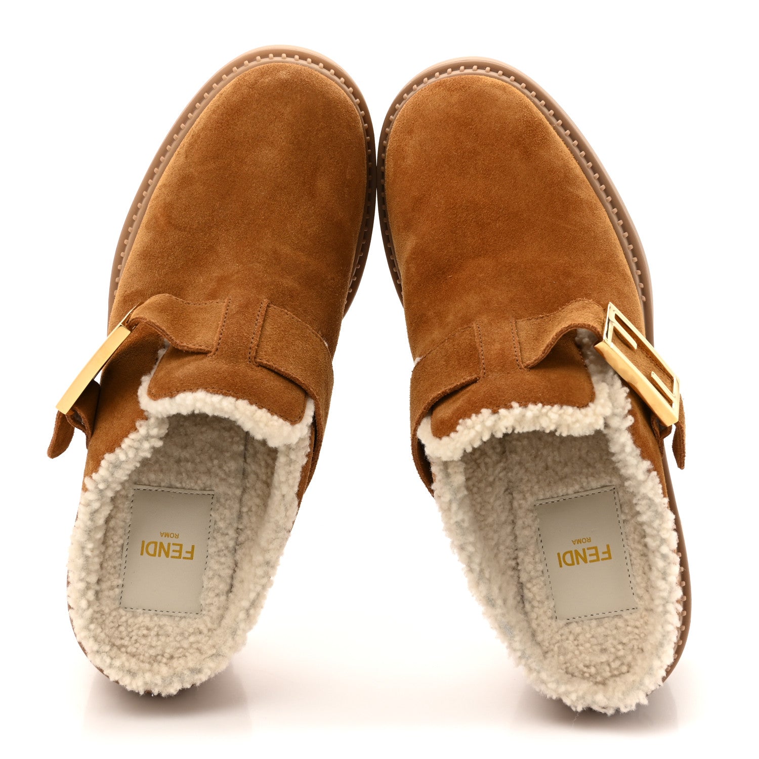 Fendi Suede Shearling Clogs 39 Caramello Latte 2 of 10