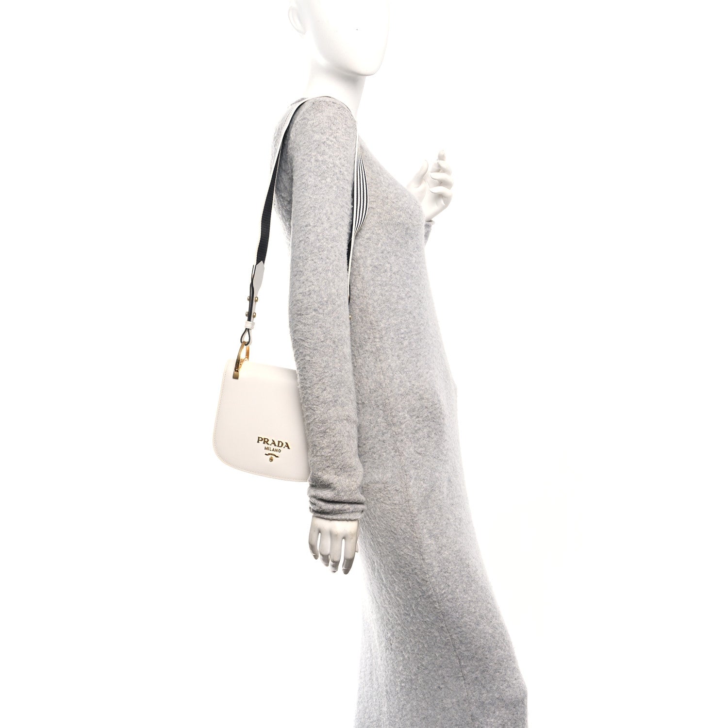 Prada City Calf Striped Pionniere Saddle Bag White Black 2 of 9