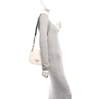 Prada City Calf Striped Pionniere Saddle Bag White Black 2 of 9