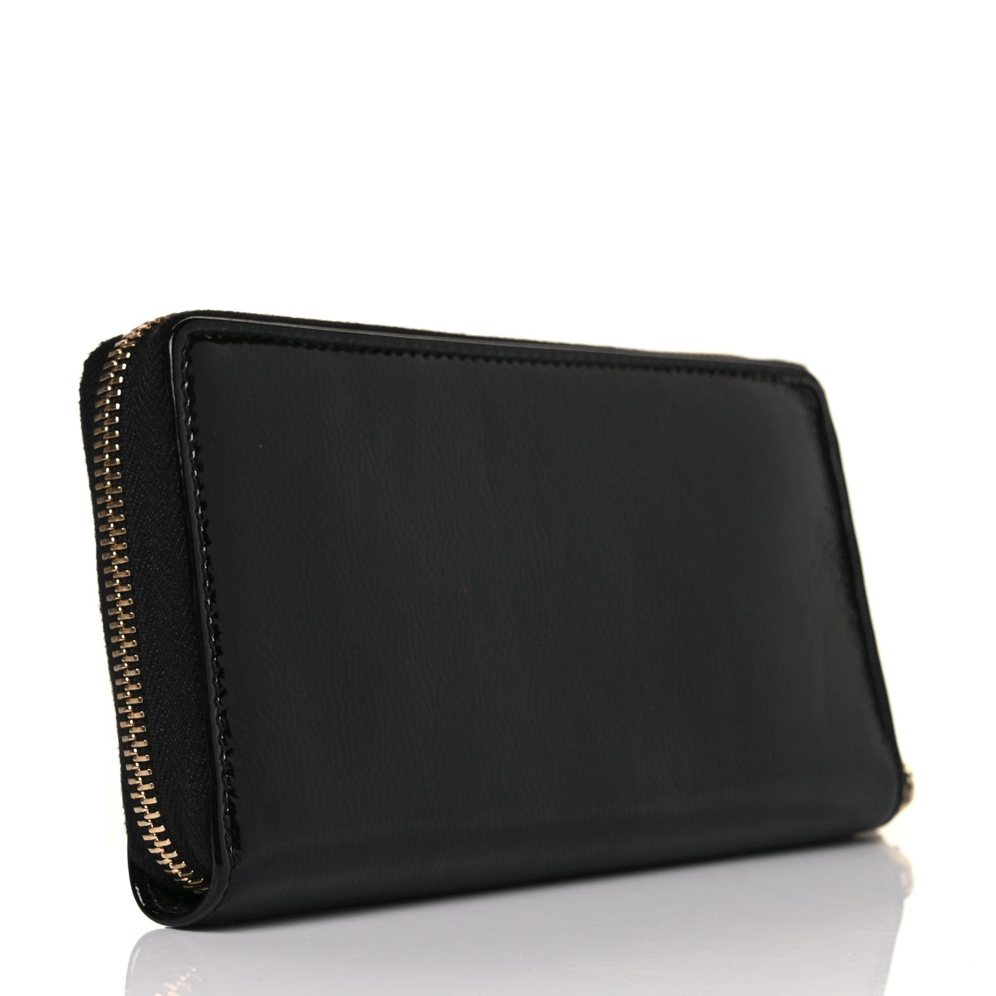 Patent Calfskin Soho Zip Around Wallet Black