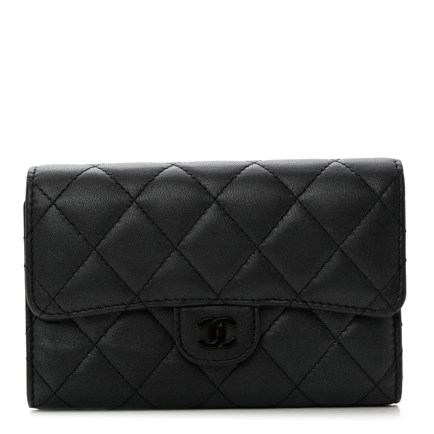 Lambskin Quilted Medium Flap Wallet So Black