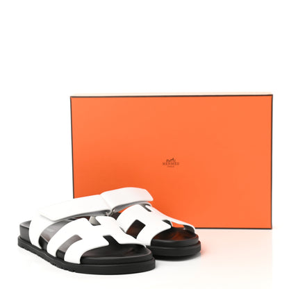 Hermes Calfskin Womens Chypre Sandals 37 White 9 of 9