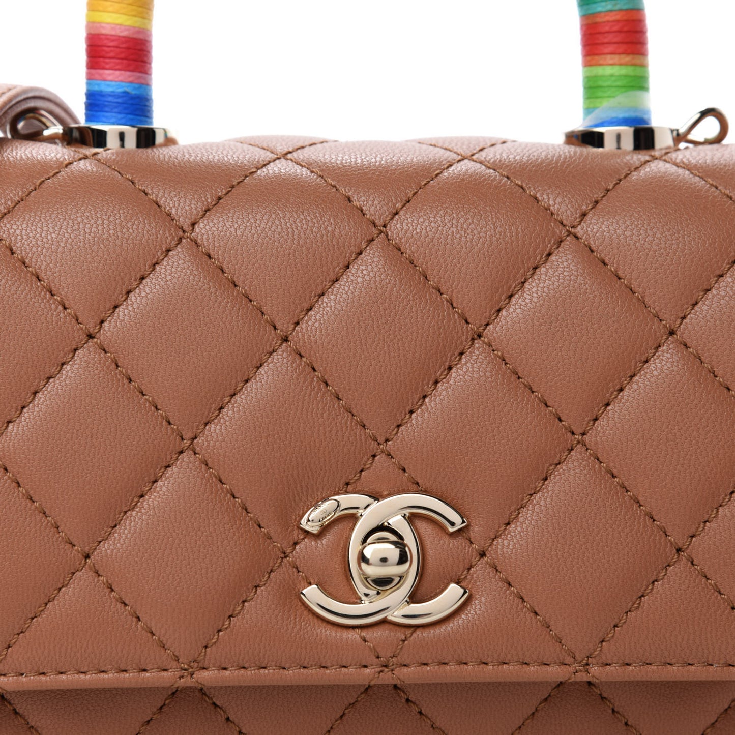 Goatskin Quilted Extra Mini Rainbow Coco Handle Flap Brown