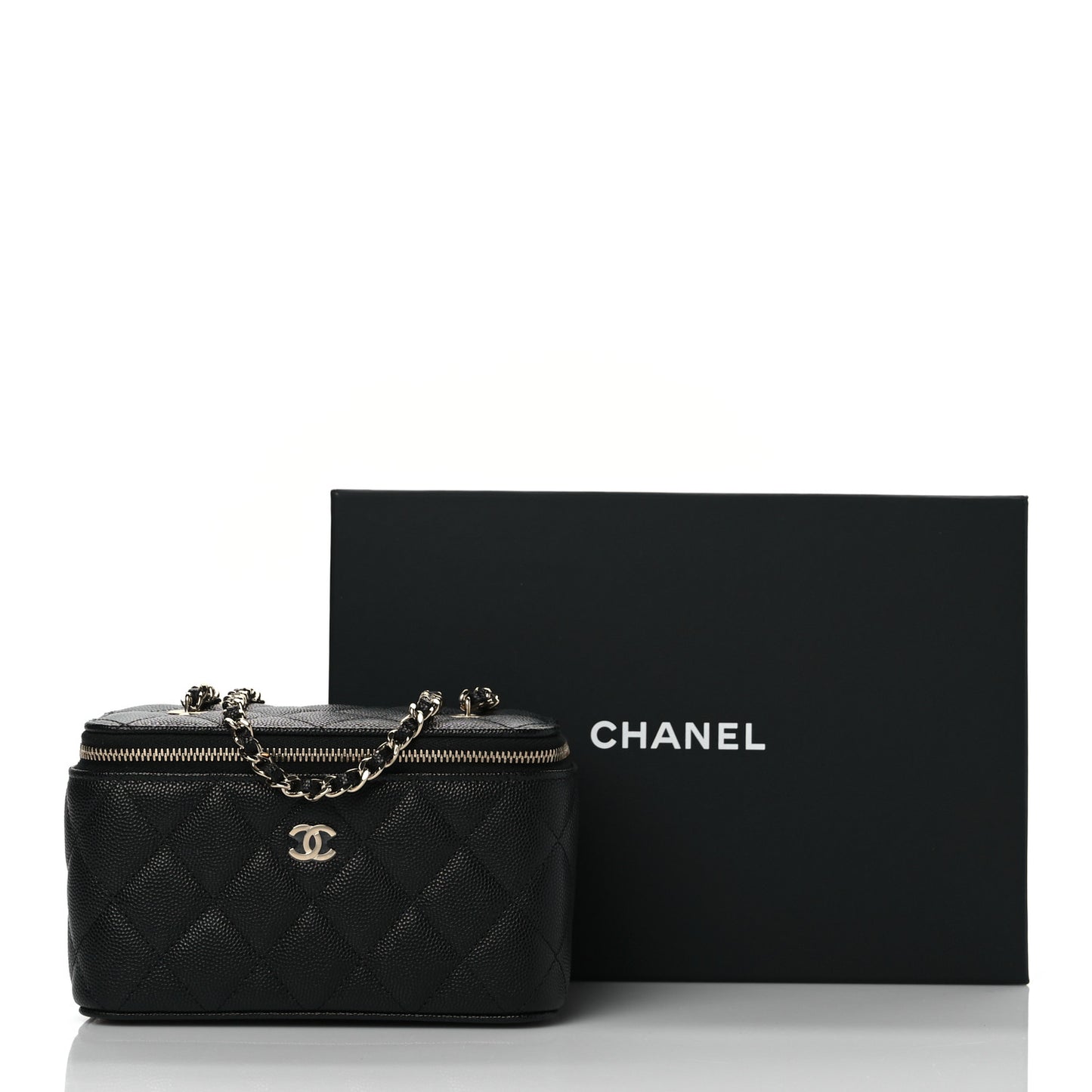 Caviar Quilted Small Vanity Case With Chain Black