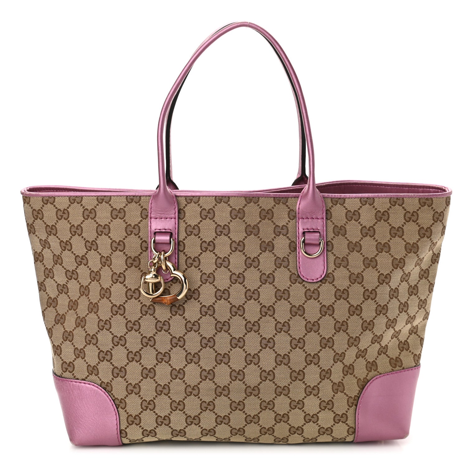 Gucci Monogram Large Heart Bit Charm Top Handle Tote Pink 1 of 11