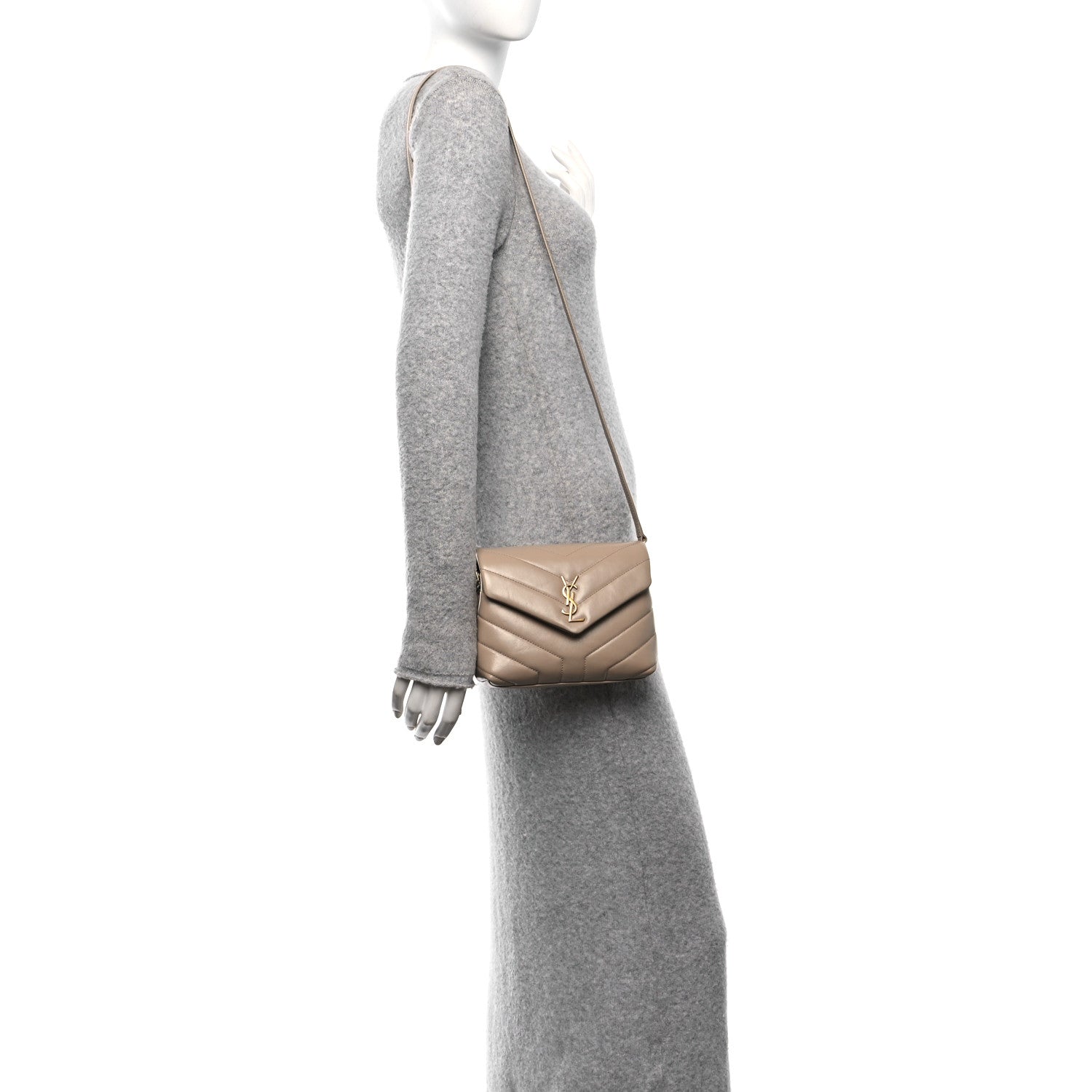 Saint Laurent Calfskin Y Quilted Monogram Toy Loulou Crossbody Bag Dark Beige 2 of 9