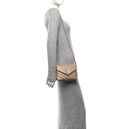 Saint Laurent Calfskin Y Quilted Monogram Toy Loulou Crossbody Bag Dark Beige 2 of 9