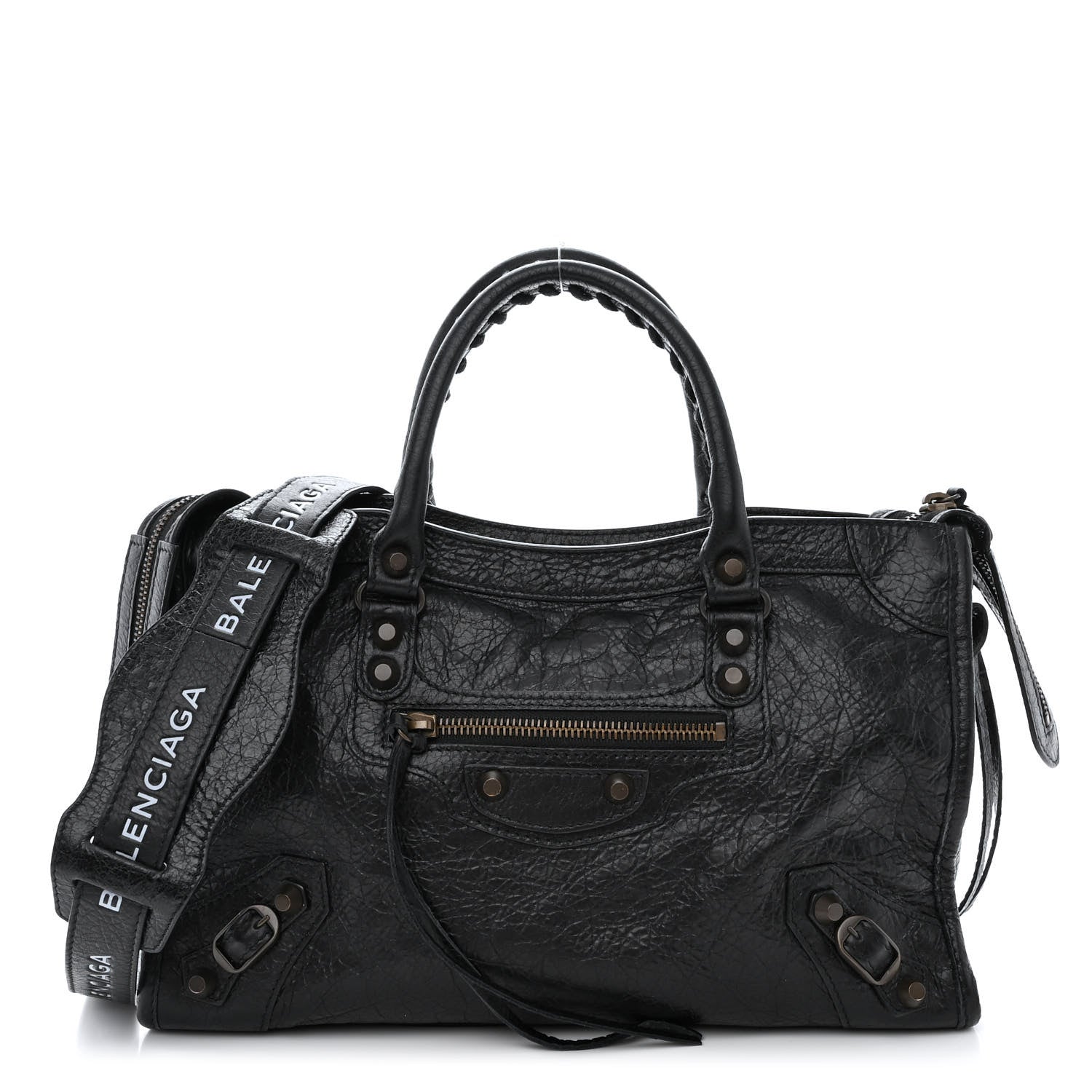 Balenciaga Agneau Classic Hardware S City Logo Strap Black White 1 of 10