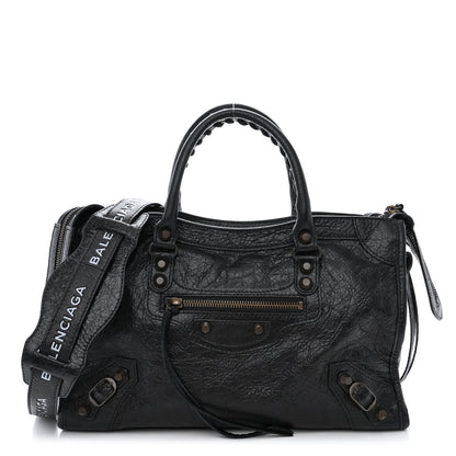 Balenciaga Agneau Classic Hardware S City Logo Strap Black White 1 of 10