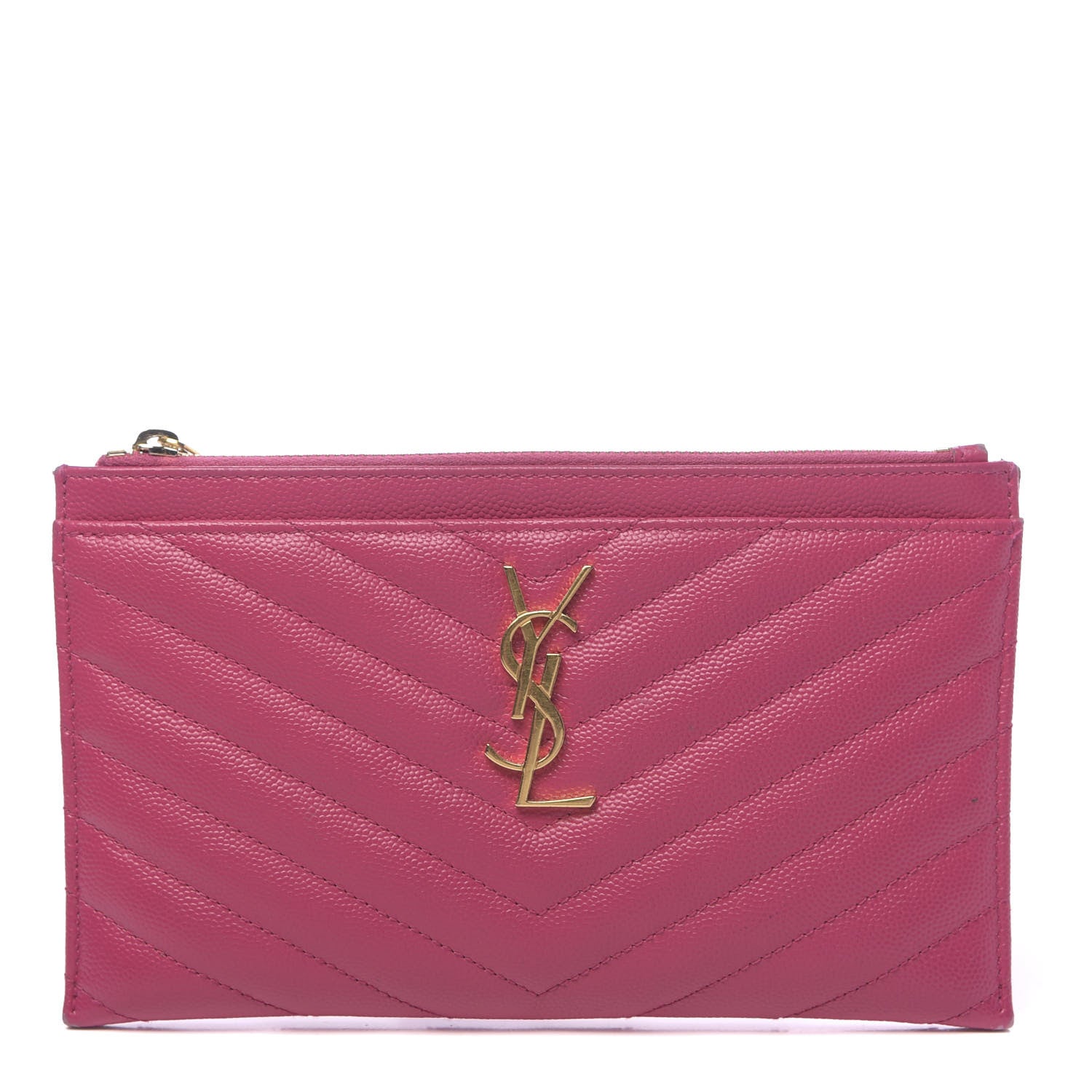 Saint Laurent Grain De Poudre Chevron Monogram Bill Pouch Bright Pink 1 of 9