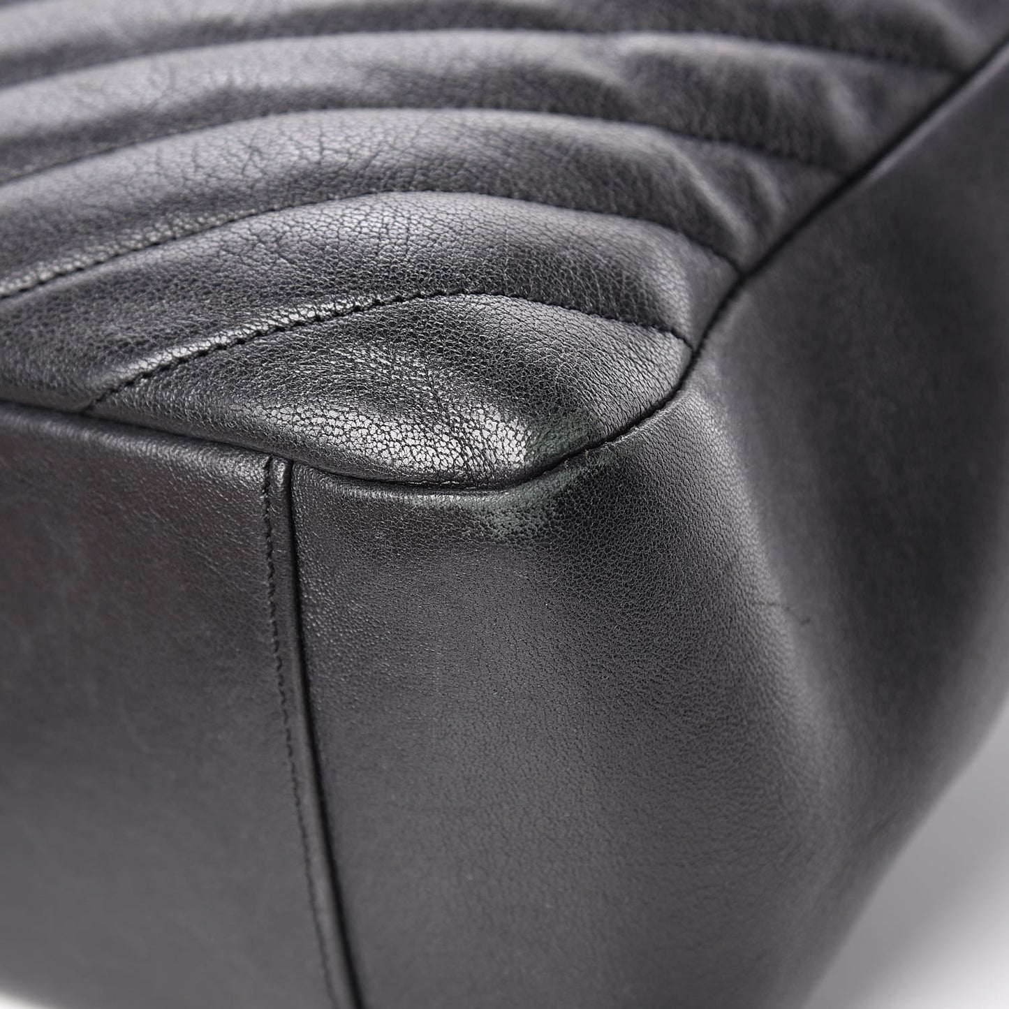 Sheepskin Matelasse Chevron Large Monogram Shopping Bag Black
