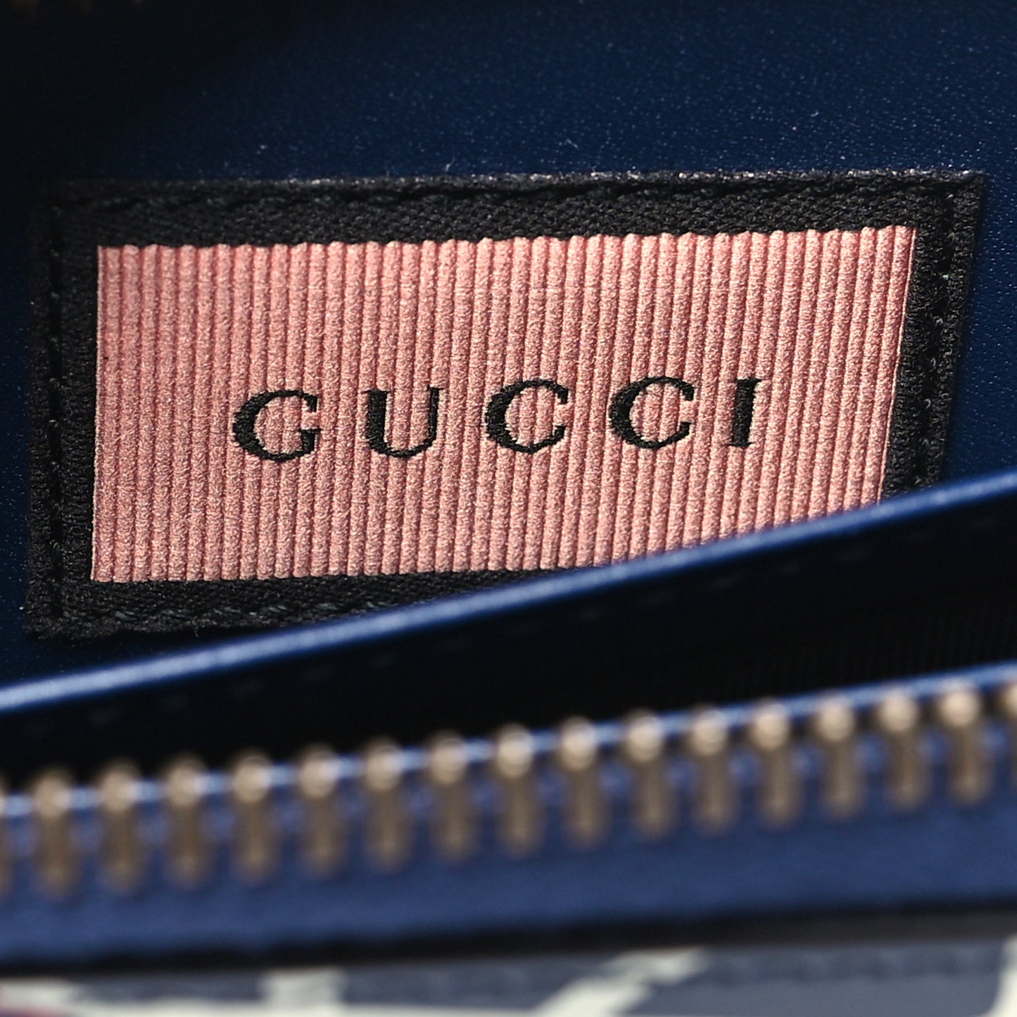 Calfskin GucciGhost Zip Around Card Case Blue Agata Hibiscus Red