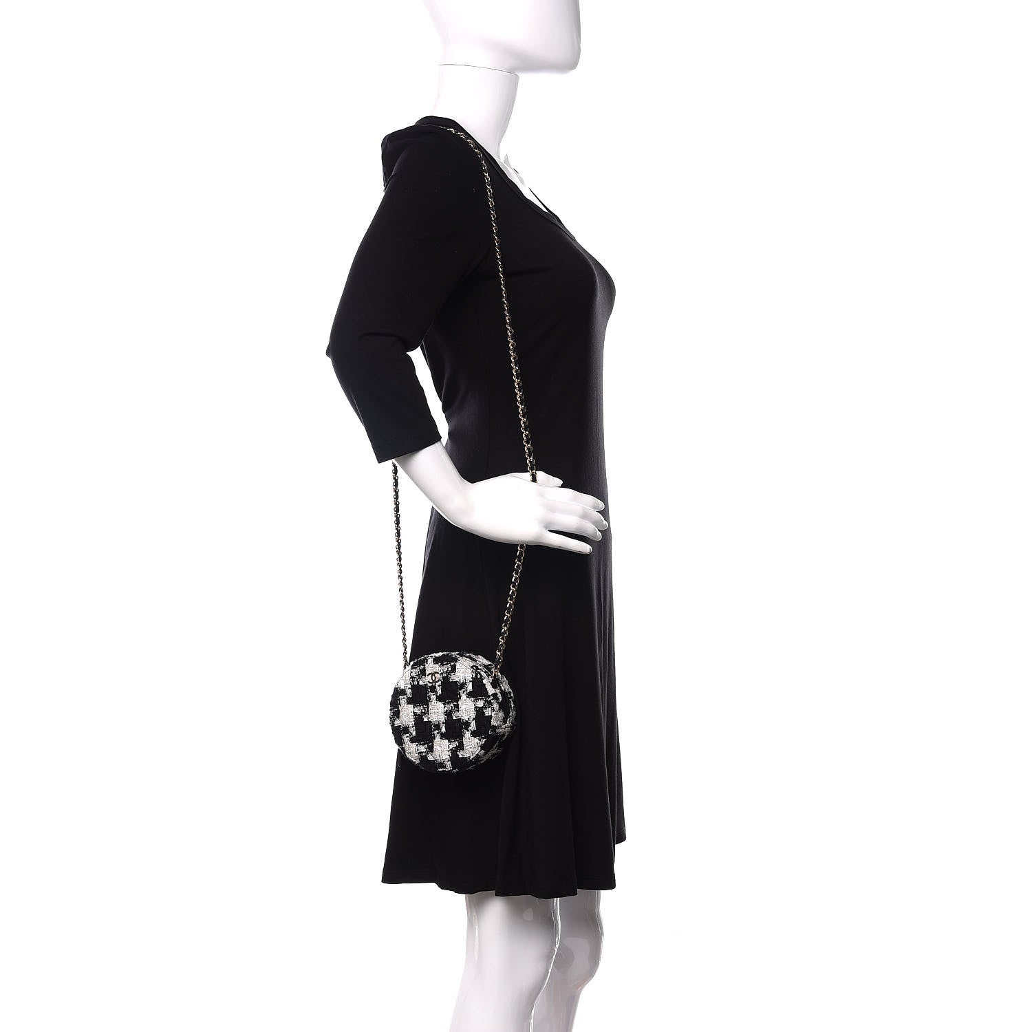 Chanel Tweed Round Clutch With Chain Black White 2 of 10