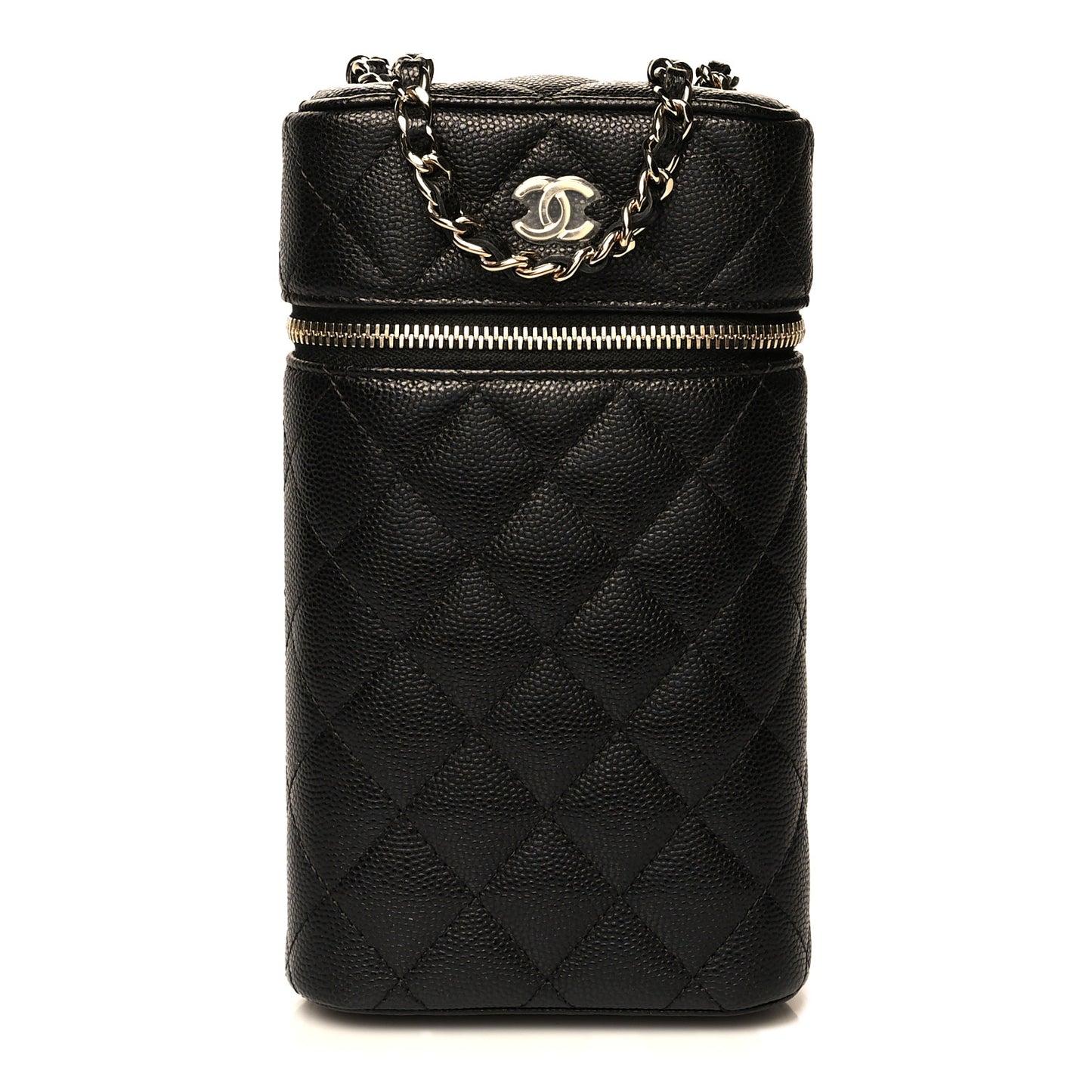 Caviar Quilted Phone Holder With Chain Black