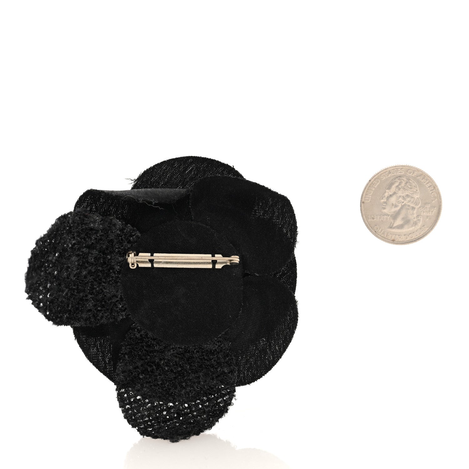 Chanel Tweed Fabric Camellia Pin Brooch Black 2 of 3