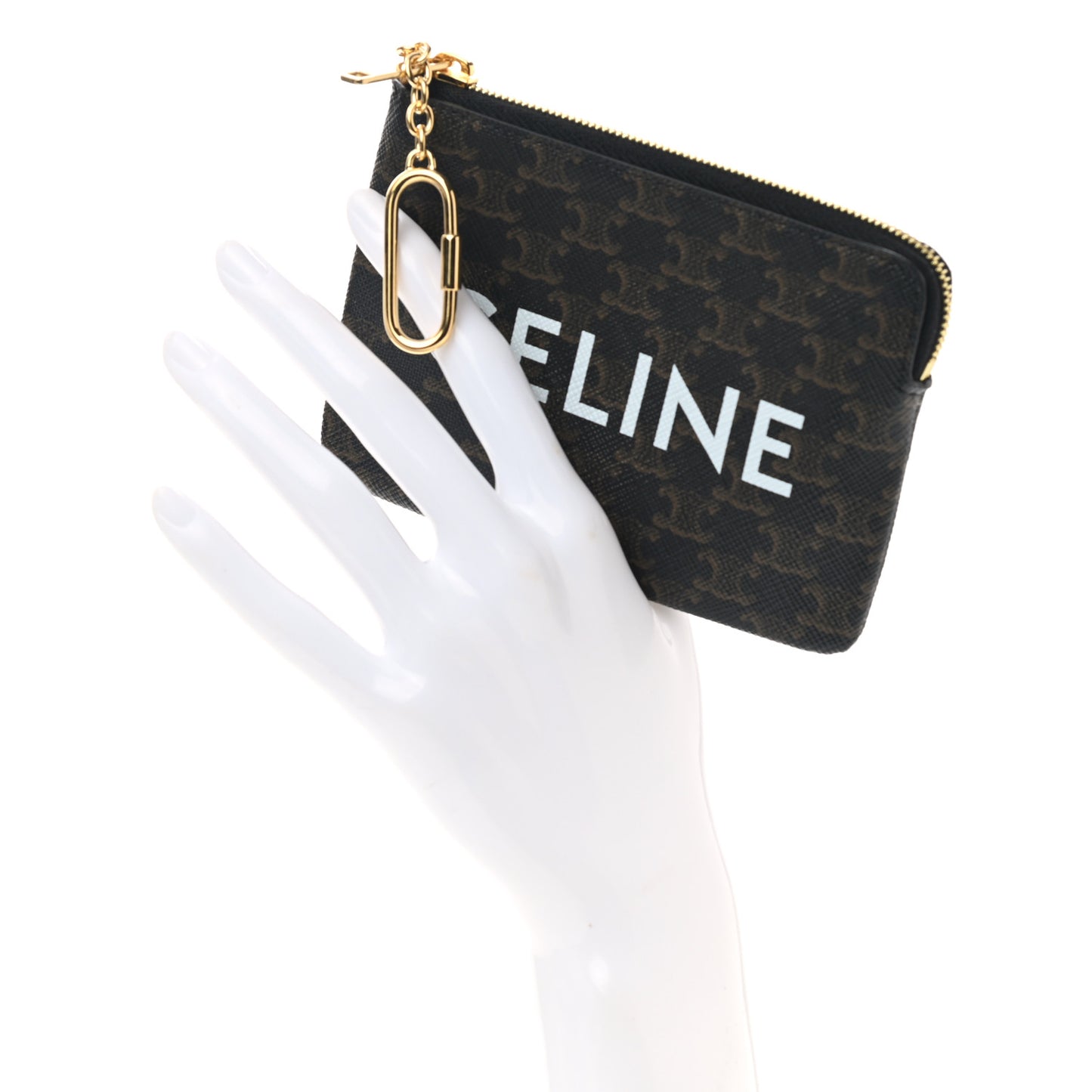 Triomphe Canvas Logo Coin and Card Pouch With Hook Black