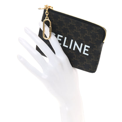 Celine Triomphe Canvas Logo Coin and Card Pouch With Hook Black 2 of 7