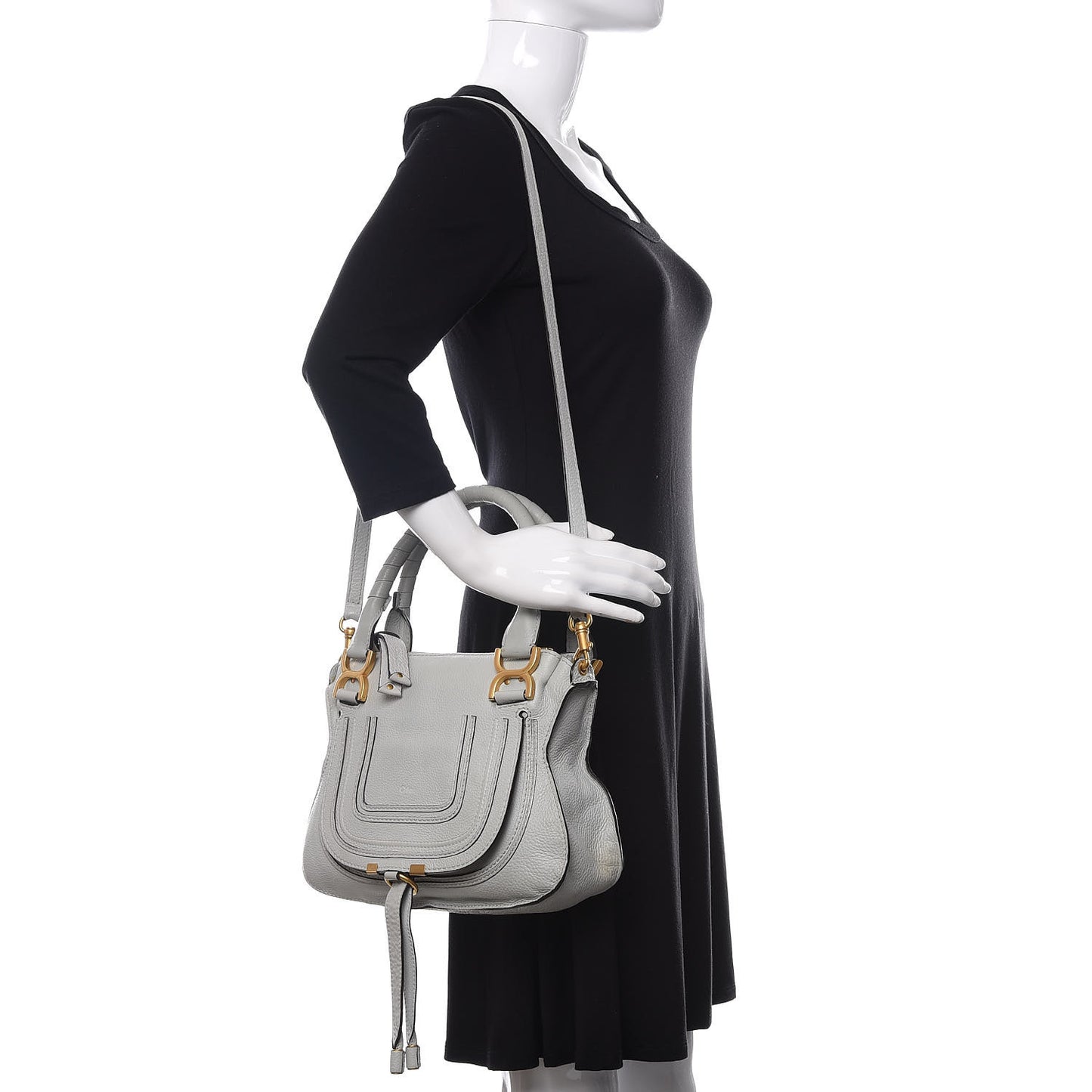 Calfskin Small Marcie Satchel Airy Grey