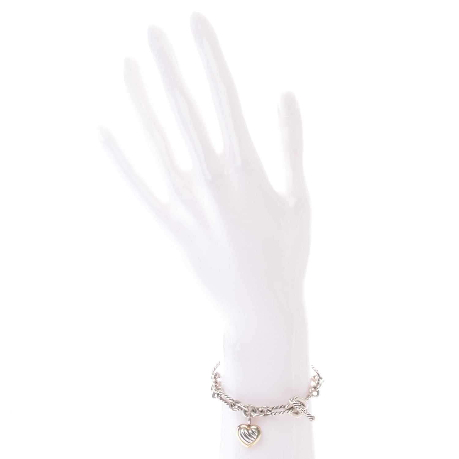David Yurman Sterling Silver 18K Yellow Gold Cable Heart Charm Bracelet 2 of 4