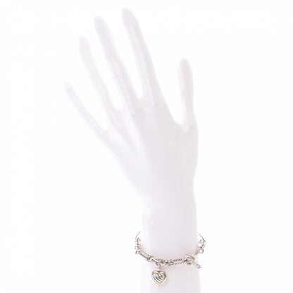 David Yurman Sterling Silver 18K Yellow Gold Cable Heart Charm Bracelet 2 of 4
