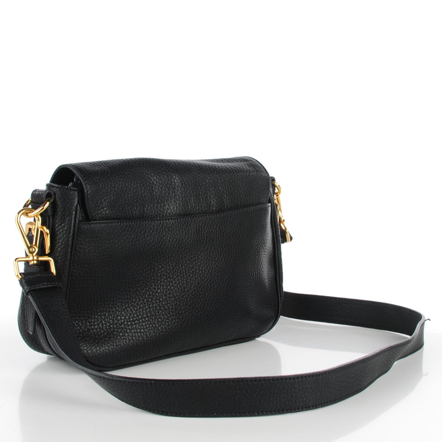 Vitello Daino Double Buckle Messenger Bag Black