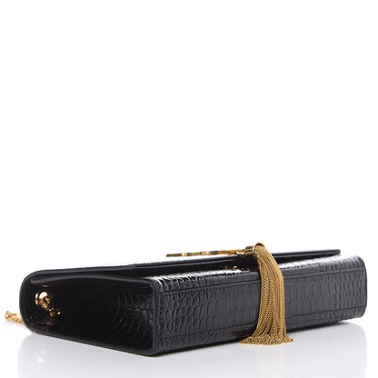 Saint Laurent Calfskin Crocodile Embossed Medium Classic Monogram Kate Tassel Satchel Black 4 of 11