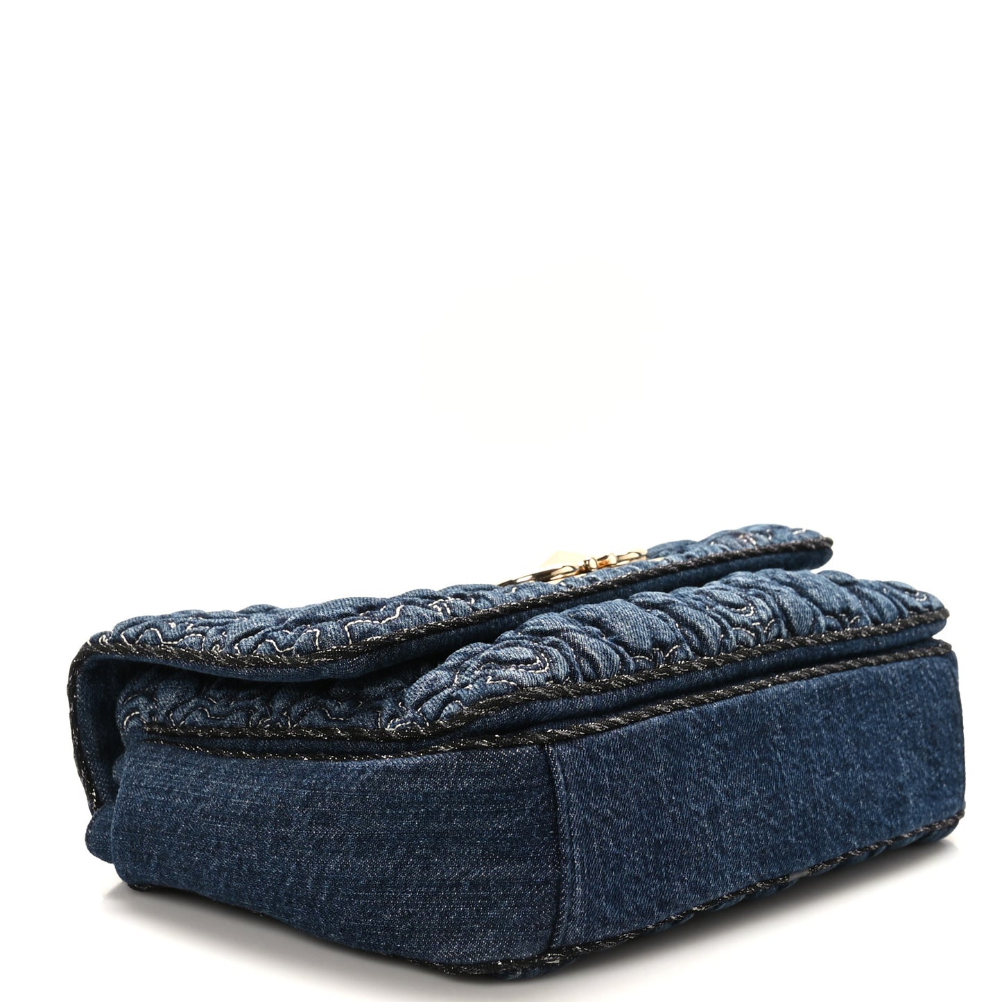 Denim Quilted Gancini Flap Bag Blue