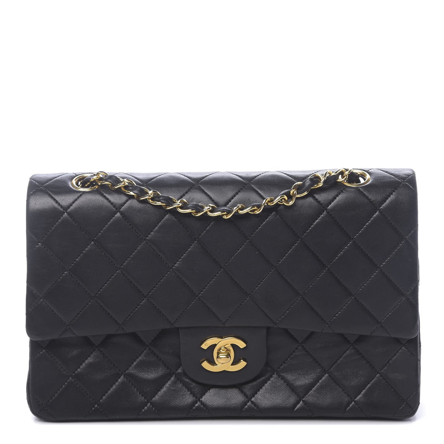 Lambskin Quilted Medium Double Flap Black