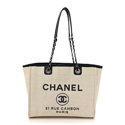 Chanel Woven Straw Raffia Small Deauville Tote White Navy 1 of 10