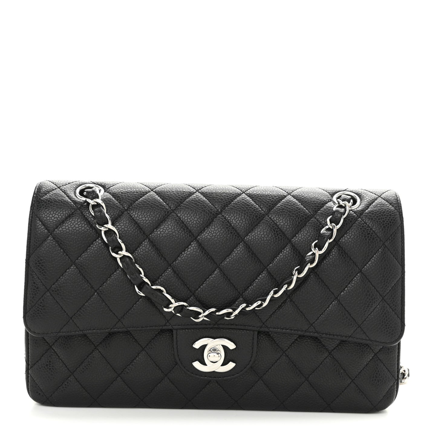 Caviar Quilted Medium Double Flap Black