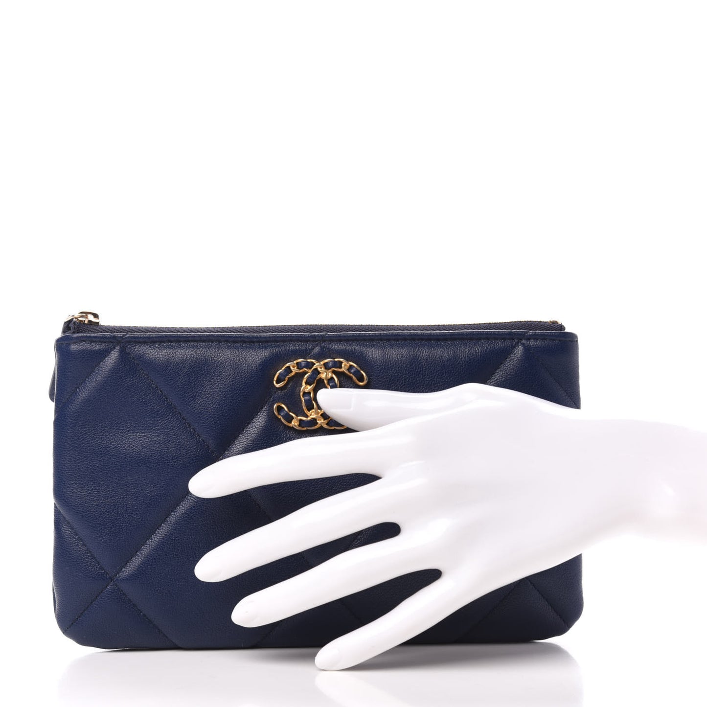 Lambskin Quilted Small Chanel 19 Pouch Navy
