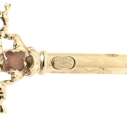Chanel Gripoix Poured Glass Pearl Key Brooch Gold Pink 3 of 4