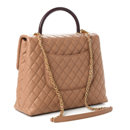 Chanel Caviar Lizard Quilted Large Coco Handle Flap Beige 3 of 10