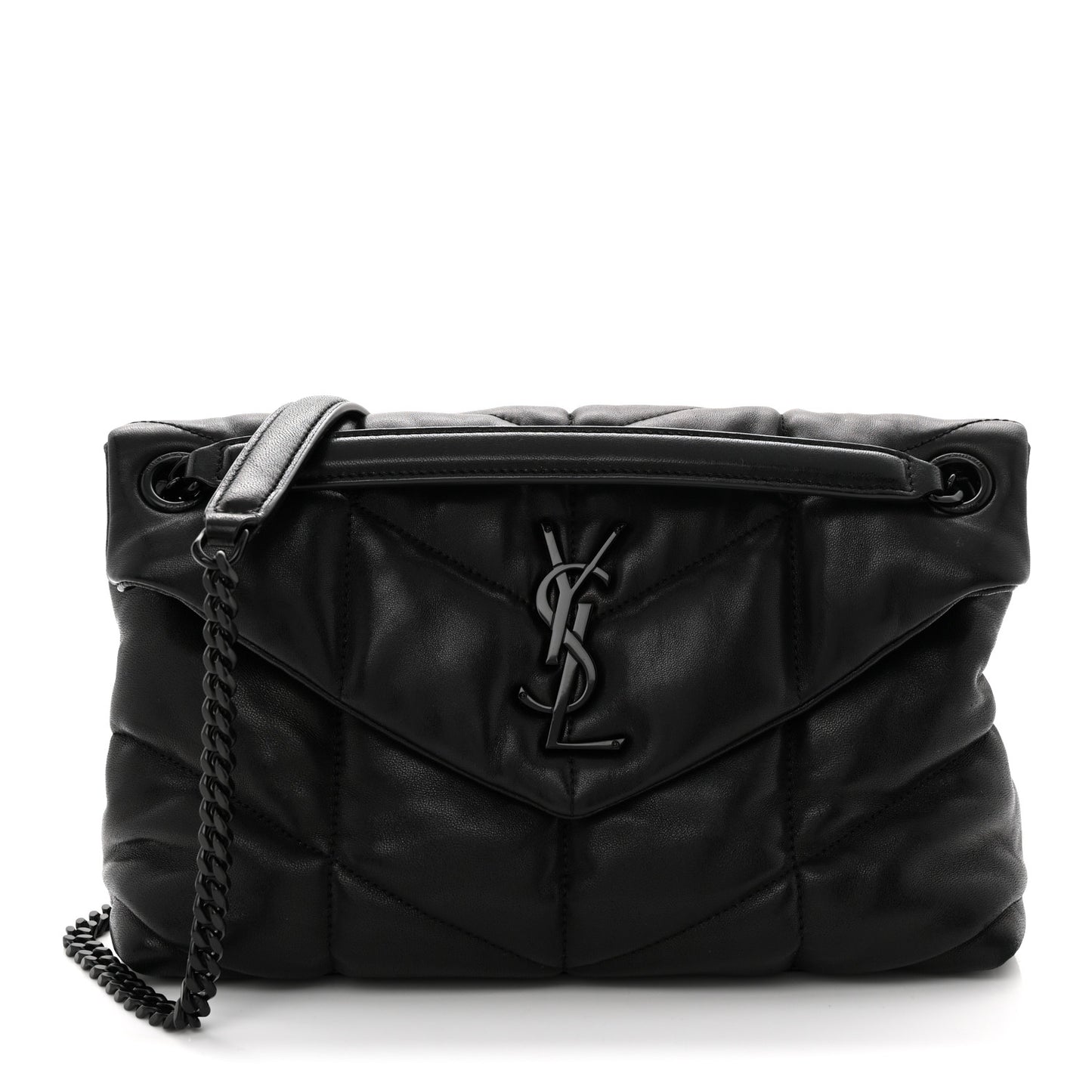 Lambskin Quilted Monogram Monochrome Small Loulou Puffer Chain Satchel Black