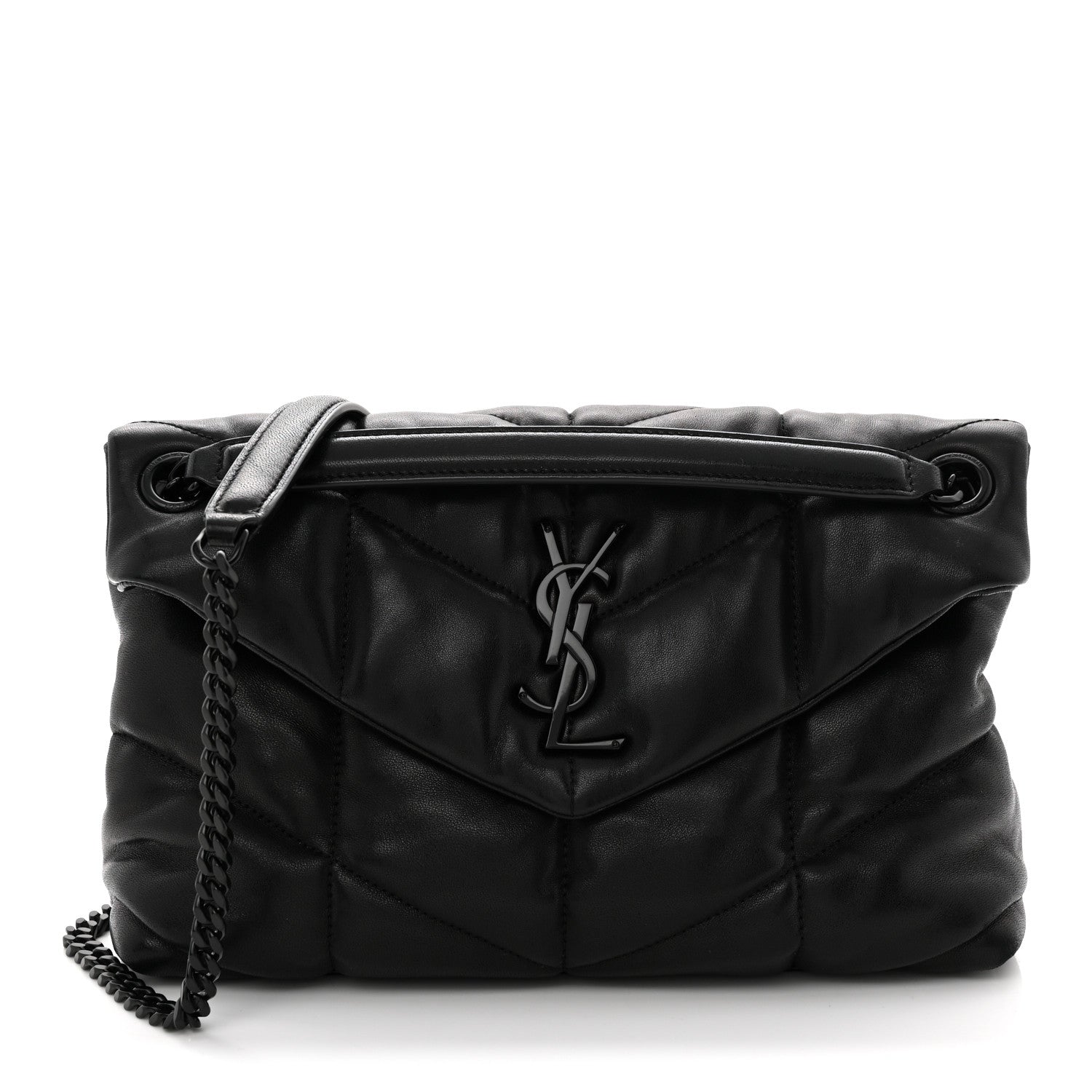 Saint Laurent Lambskin Quilted Monogram Monochrome Small Loulou Puffer Chain Satchel Black 1 of 10