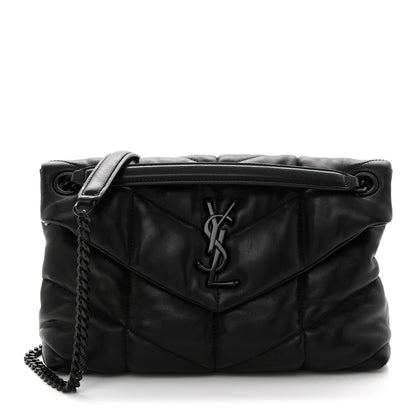 Saint Laurent Lambskin Quilted Monogram Monochrome Small Loulou Puffer Chain Satchel Black 1 of 10