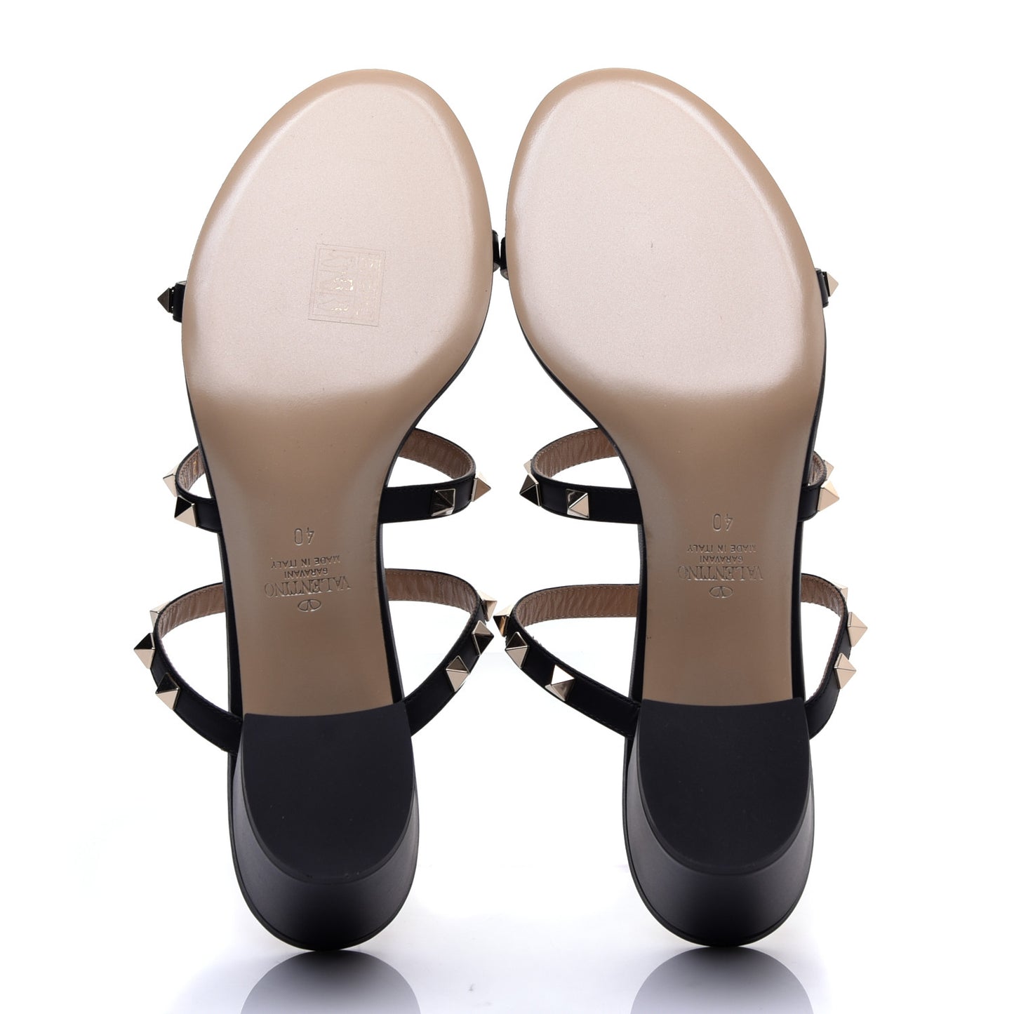 Calfskin Rockstud 60mm Caged Slide Sandals 40 Black
