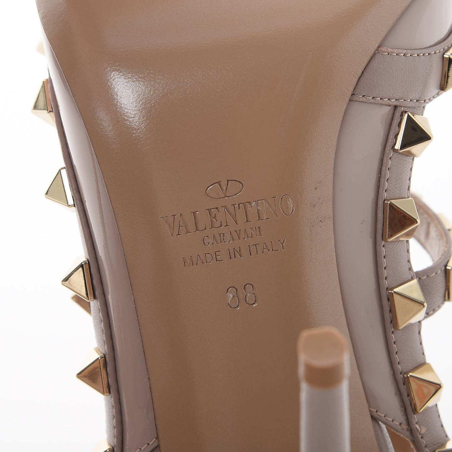 Patent Nappa Rockstud Ankle Strap 100mm Pumps 38 Poudre