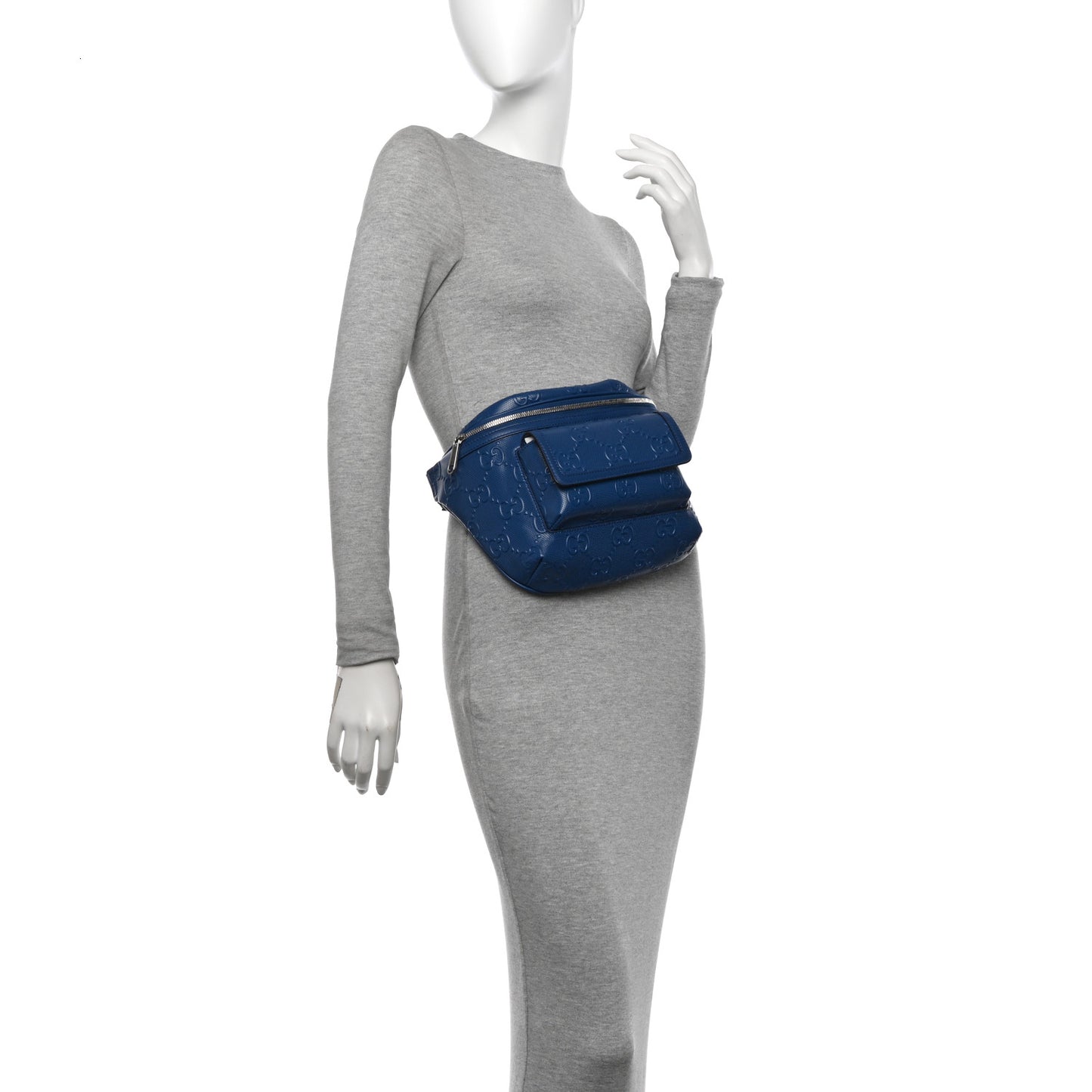 Calfskin GG Tennis Embossed Pocket Belt Bag 90 Intense Metal Blue