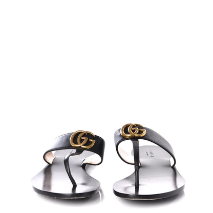 Gucci Calfskin GG Marmont Thong Sandals 39.5 Black 3 of 9
