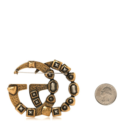 Gucci Metal Crystal Double G Brooch Aged Gold Multicolor 2 of 4