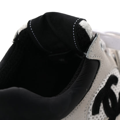 Chanel Mesh Suede Calfskin Grained Calfskin Womens CC Sneakers 35.5 White Black 14 of 17