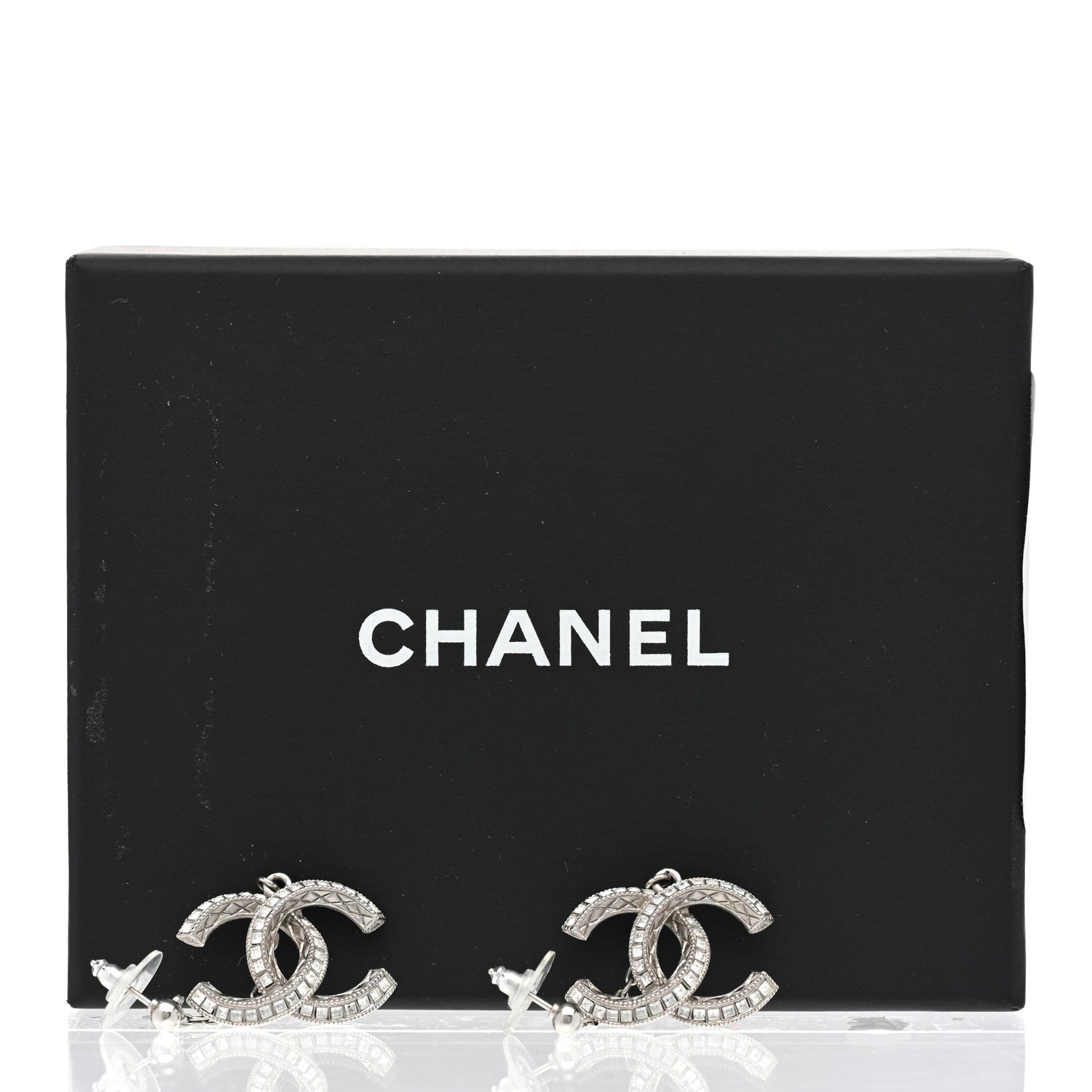 Chanel Baguette Crystal Quilted CC Drop Earrings Silver 6 of 6