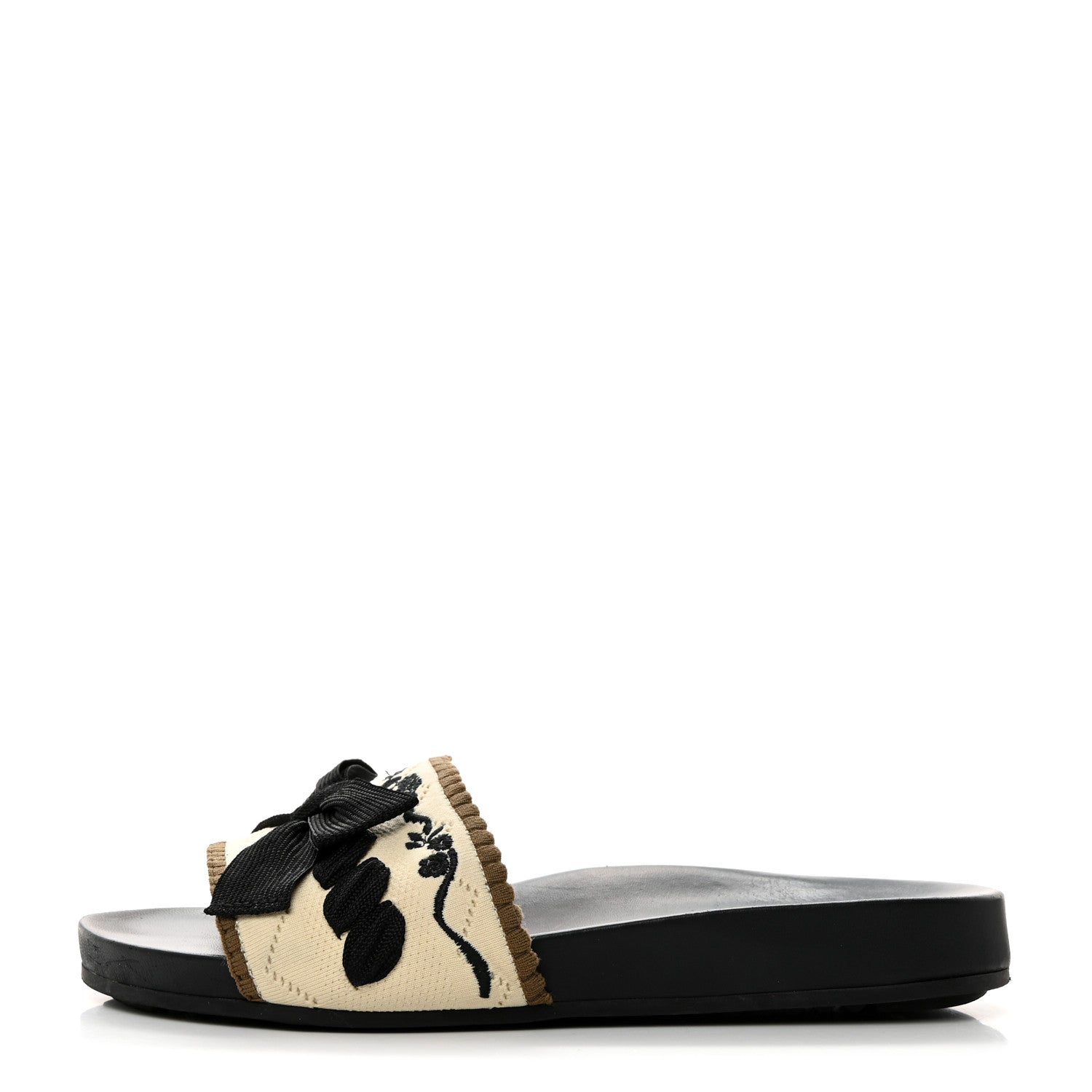 Fendi Knit Bow Flat Slide Sandals 37 Black Grezzo 1 of 9