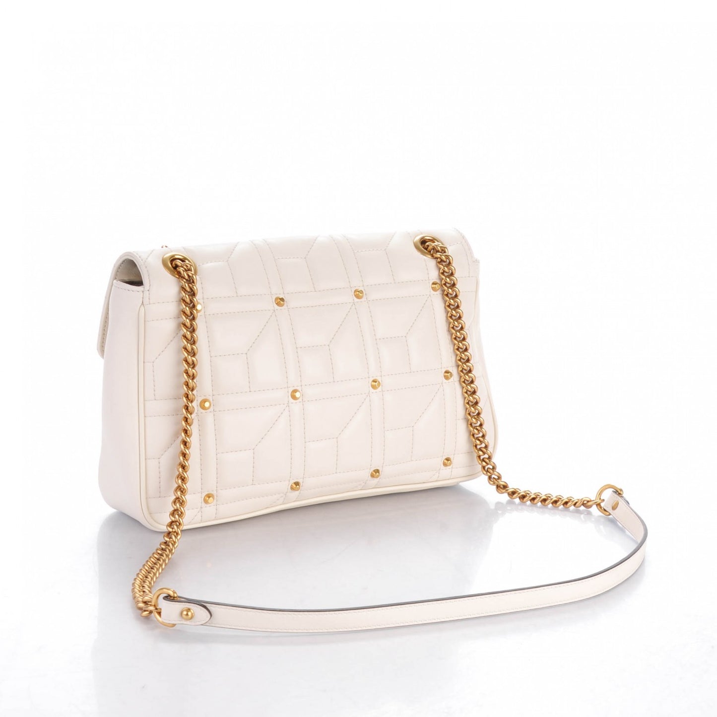 Calfskin Matelasse Studded Medium GG Marmont Shoulder Bag White
