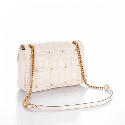 Gucci Calfskin Matelasse Studded Medium GG Marmont Shoulder Bag White 3 of 7