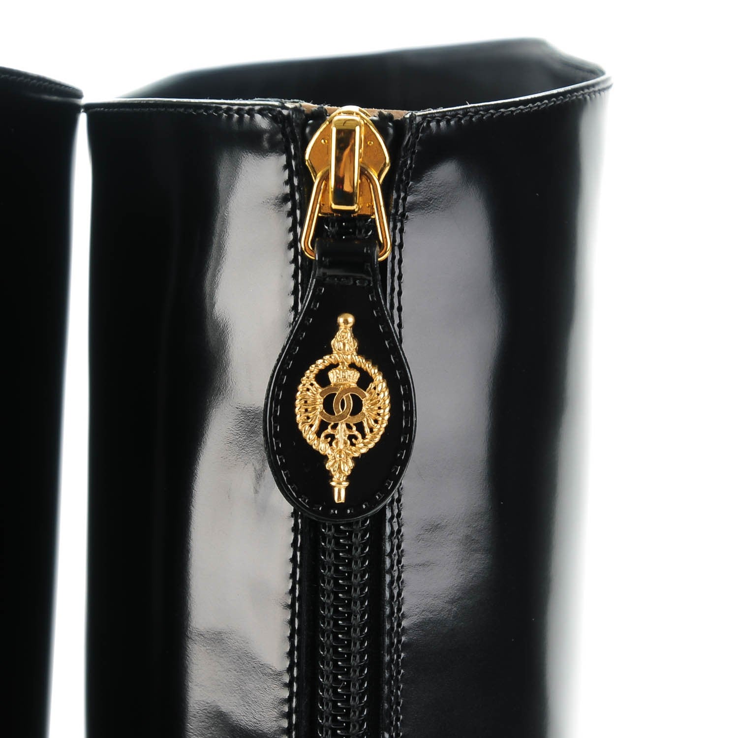 Chanel Glazed Calfskin Knee High Boots 38.5 Black 7 of 10