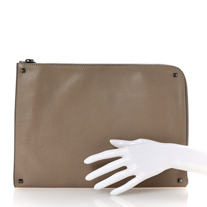 Valentino Garavani Grained Calfskin Large Rockstud Zip Document Pouch Beige 2 of 6