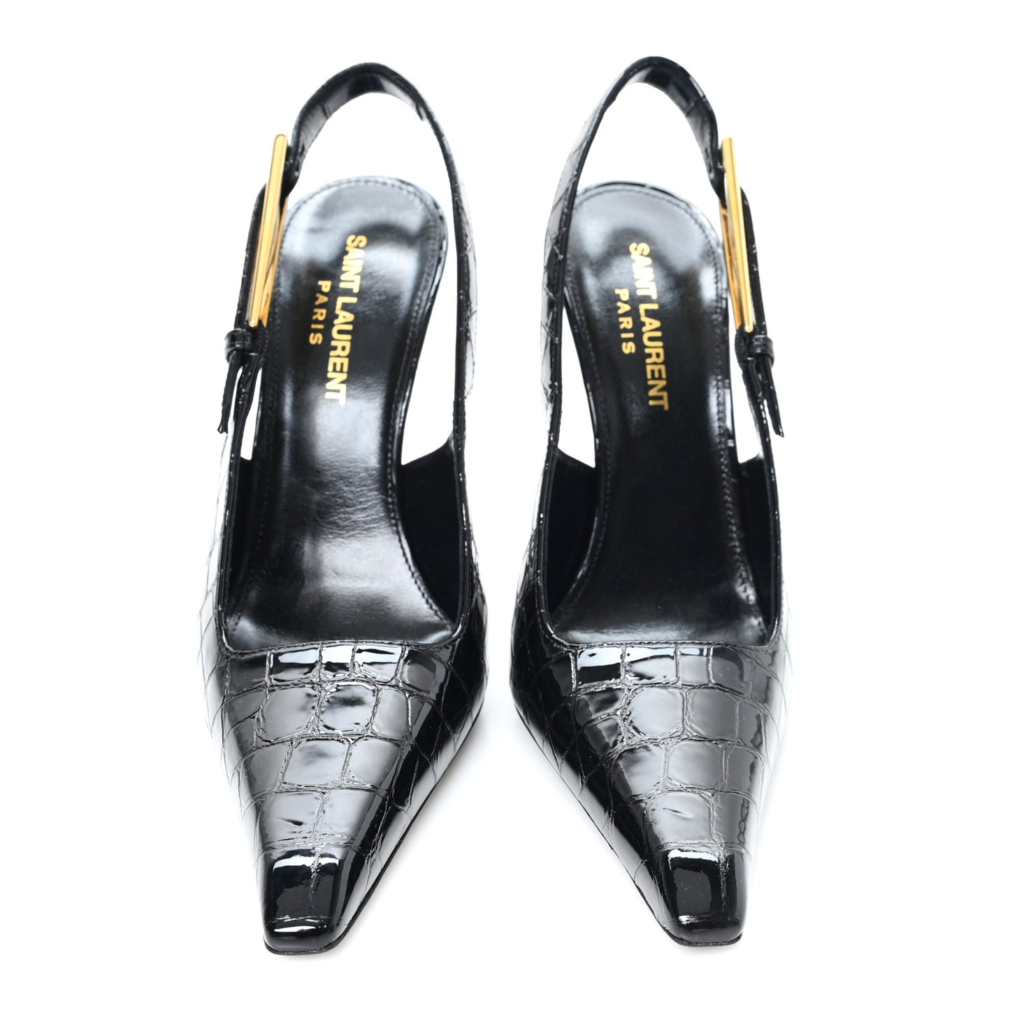 Calfskin Crocodile Embossed Slingback Graham Pumps 36 Black